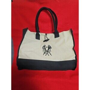 Zodiac Canvas Tote Bag Embroidered Aquarius 17x12x6 Toggle Clasp Zip Pocket